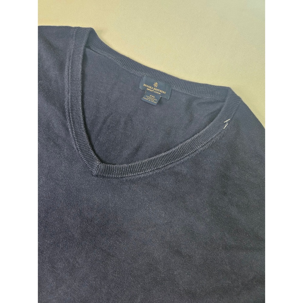 Brooks Brothers V-Neck Sweater Mens 4XL Navy Blue Supima Cotton Long Sleeve Knit